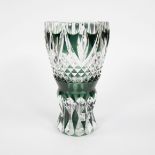 Val Saint Lambert vase in cut green colored layered crystal, signed