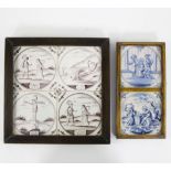 Lot of Delft blue and white and manganese tiles, 18/19th C.