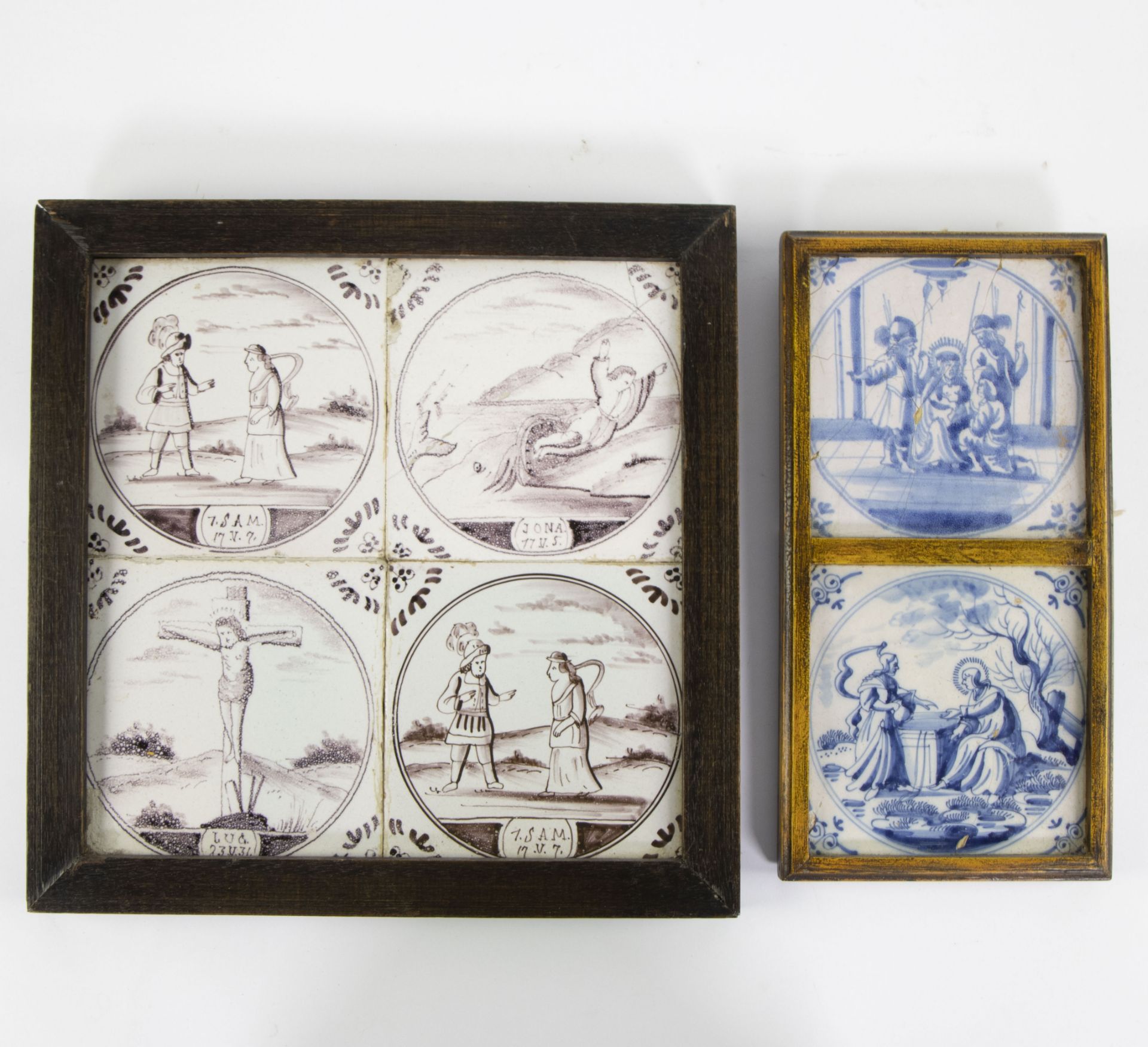 Lot of Delft blue and white and manganese tiles, 18/19th C.