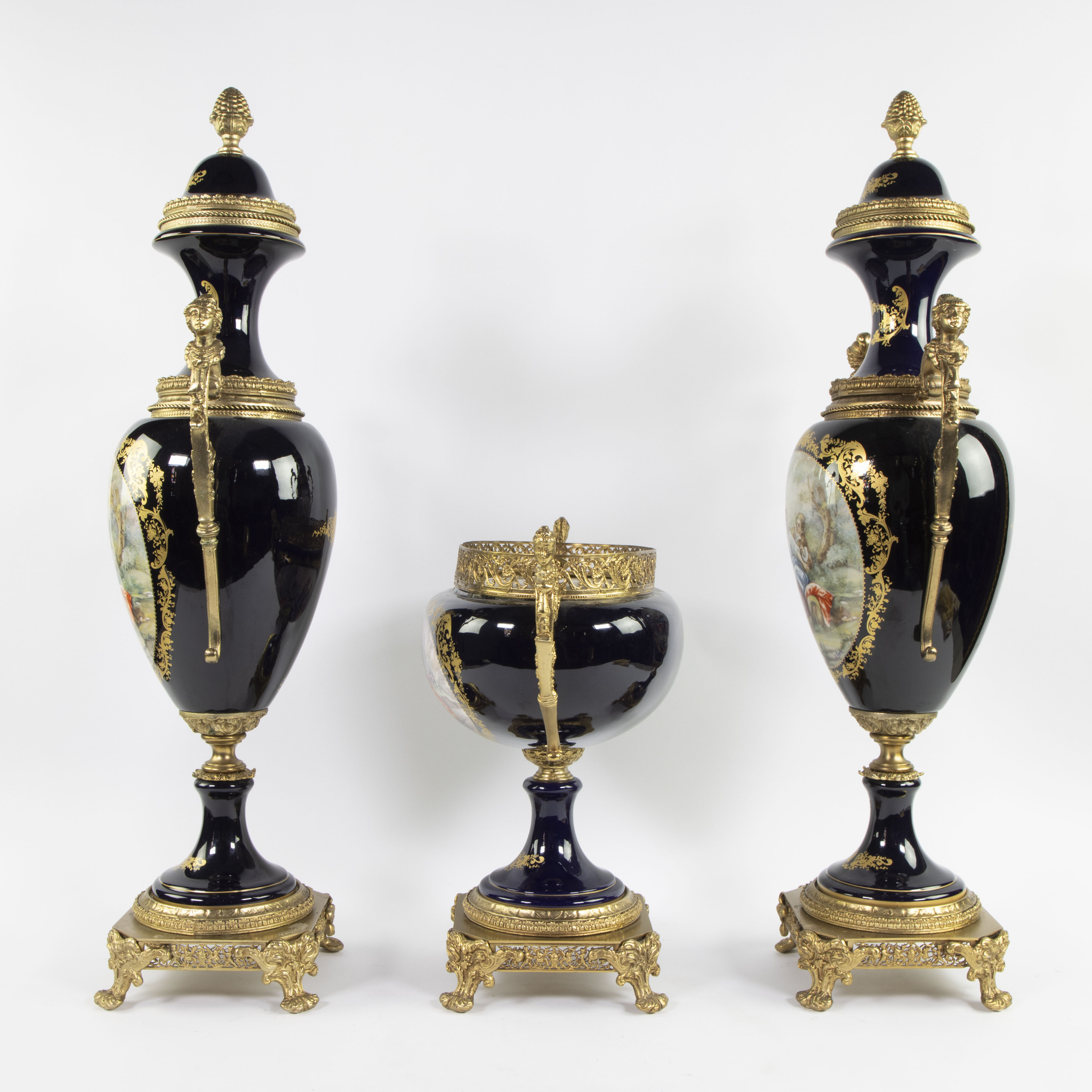 A Three-Piece Limoges garniture set, roundels signed A. Renzi. - Image 3 of 5