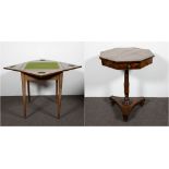 Lot of folding card table and English mahogany octagonal side table