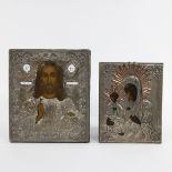 Antique Russian Icon (2), gilt metal, 19th century