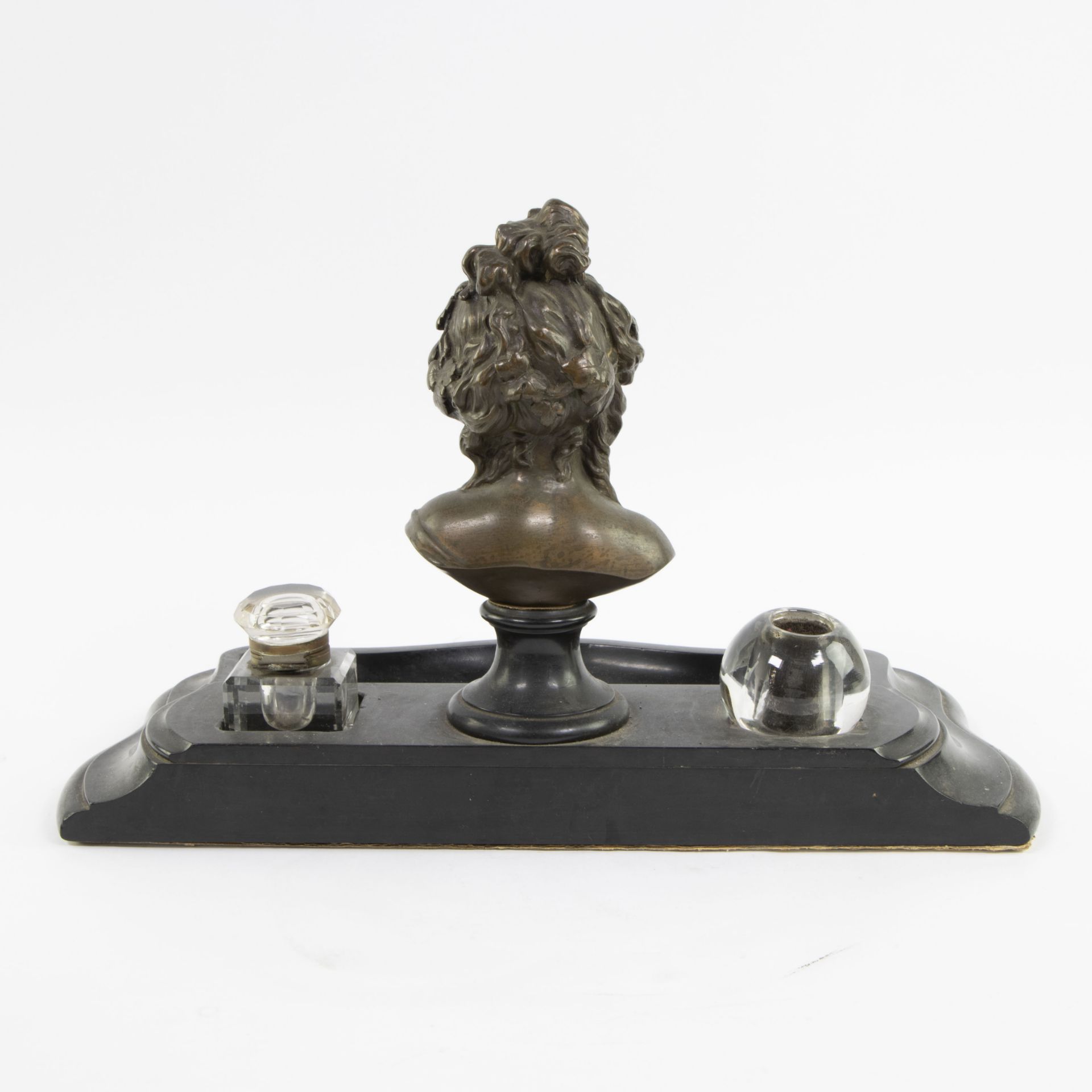 Napoleon III ink set in black marble with bronze woman's head and 2 glass jars - Bild 4 aus 5