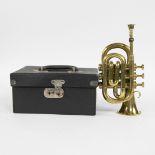 Counterfeit pocket trumpet Bessons & Co Brass cornet Boosey London in box. Serial number H.75983