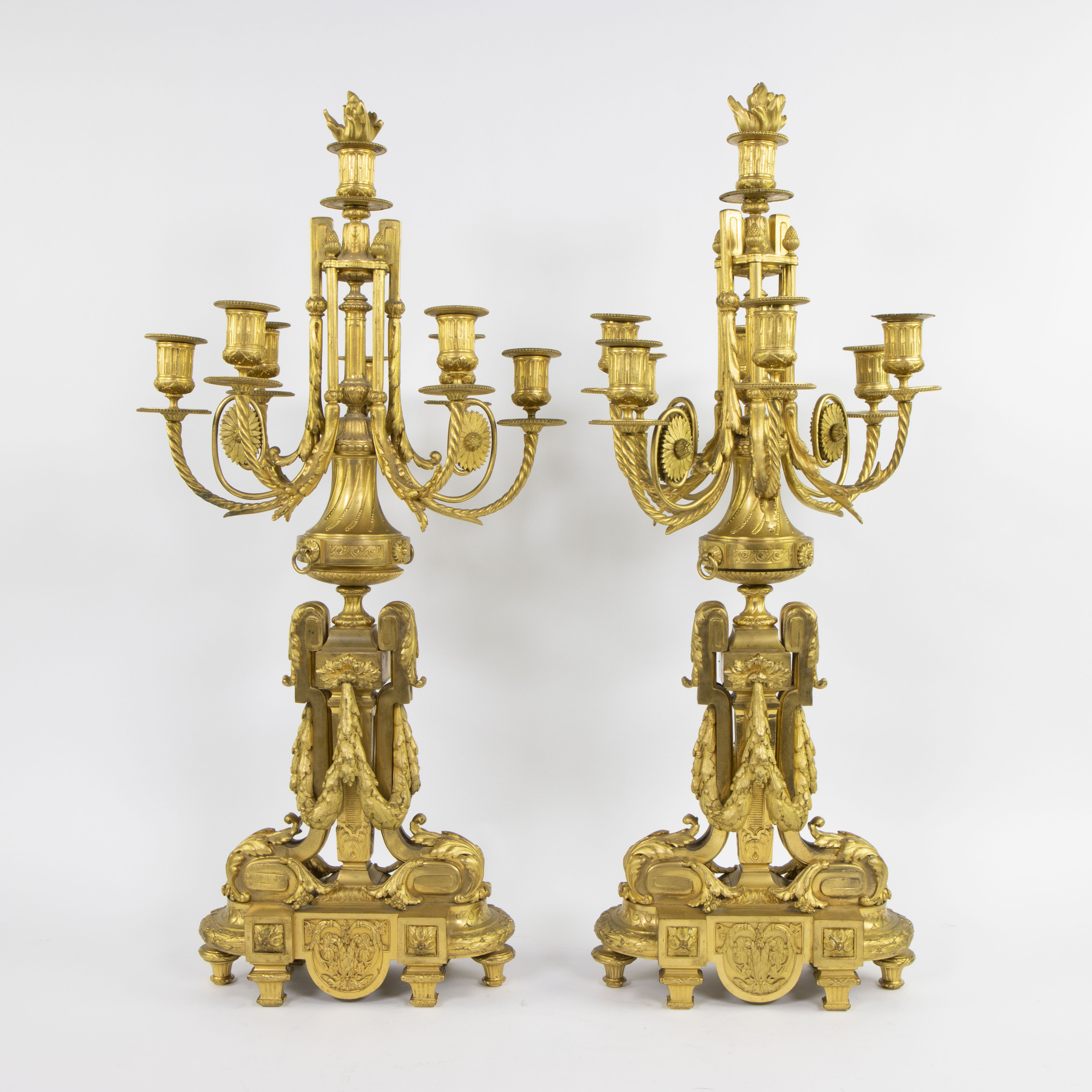 Mantel clock and candlesticks style Louis XV in gilded bronze Napoleon III period "Oudin in Marseill - Image 10 of 11