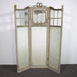 Louis Phlippe folding screen in wood with decorated garlands and cut glass