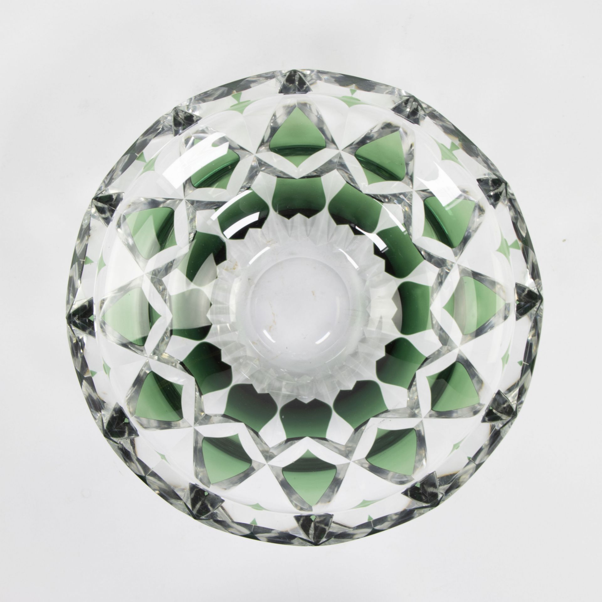 Val Saint Lambert double cut green crystal bowl, signed - Bild 6 aus 8