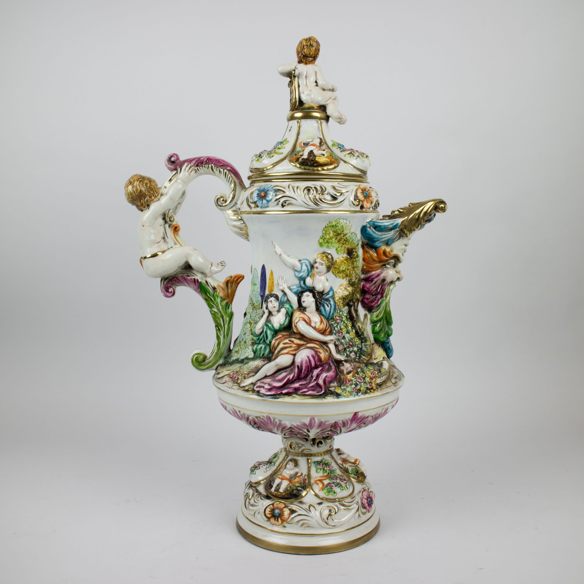 Richly decorated decorative jug Capo di Monti, marked - Bild 7 aus 14