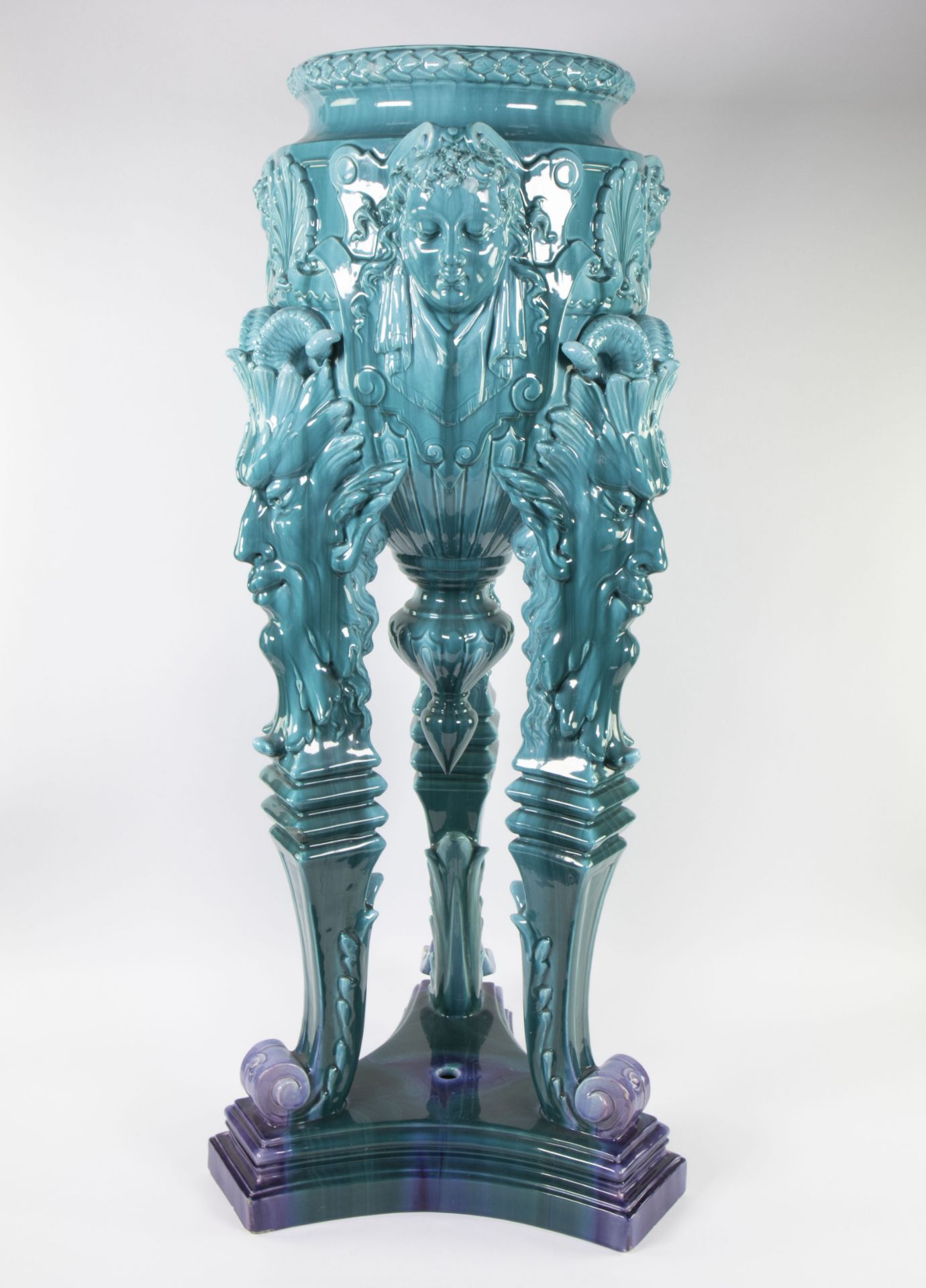 Théodore DECK (1823-1891) (attributed) Ceramic cachepot with stand in blue dripping glaze around 190 - Bild 11 aus 14