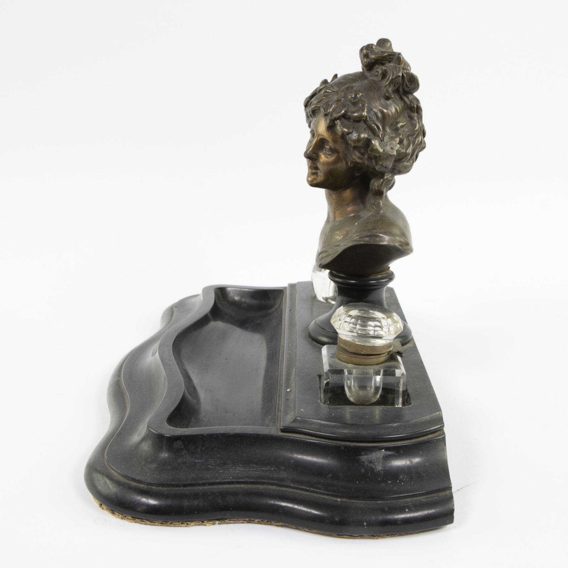 Napoleon III ink set in black marble with bronze woman's head and 2 glass jars - Bild 3 aus 5