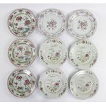 Collection of 9 Chinese plates famille rose 18/19th century