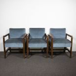 3 Art Deco armchairs with velor, Amsterdam School