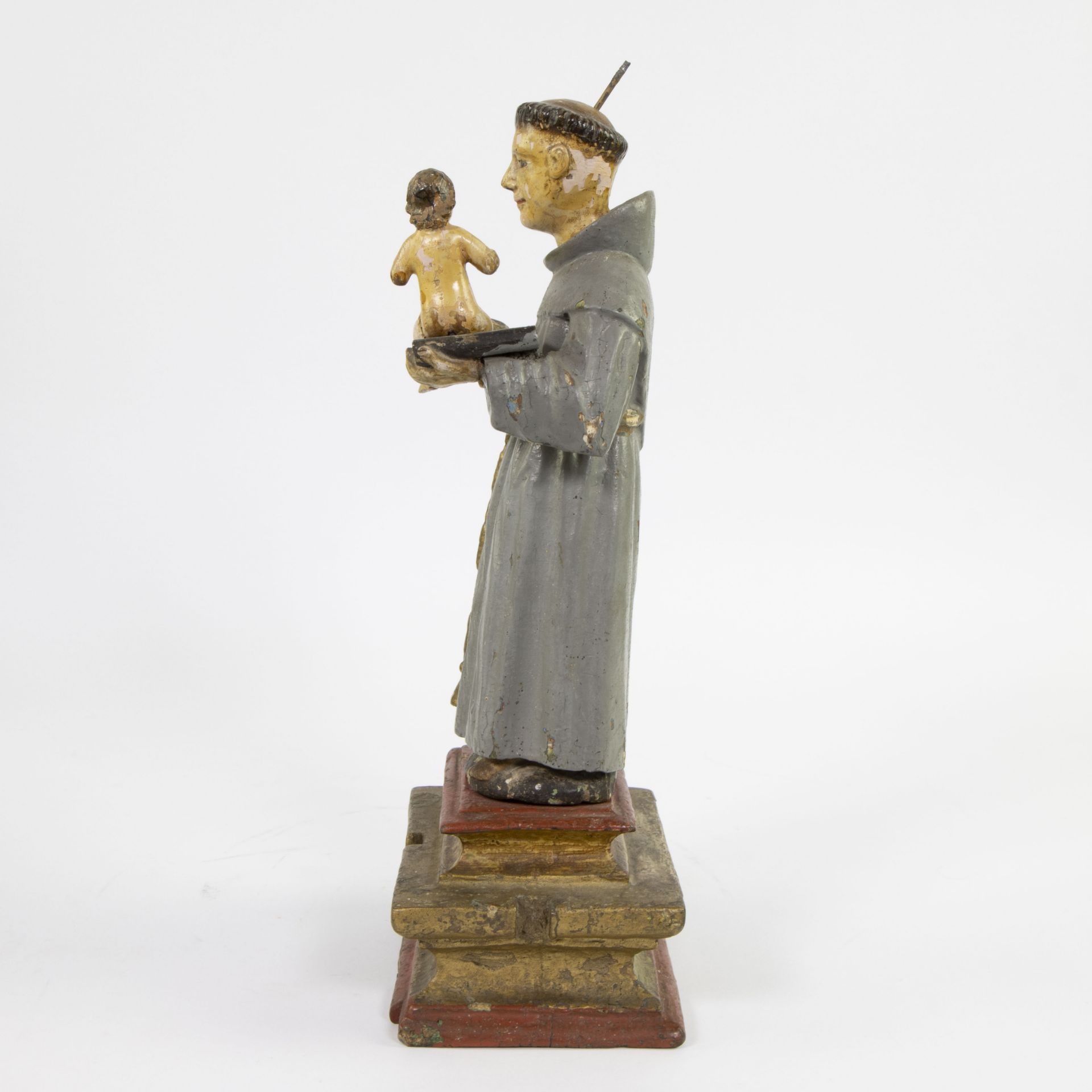 Wooden 18th century statue Francis with child, Spanish or South America, original polychromy - Bild 2 aus 4