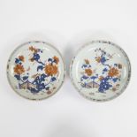 2 Chinese Imari plates 18th century with garden landscape and peonies