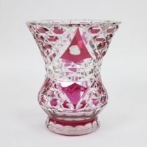 Double cut red crystal vase with original label, numbered