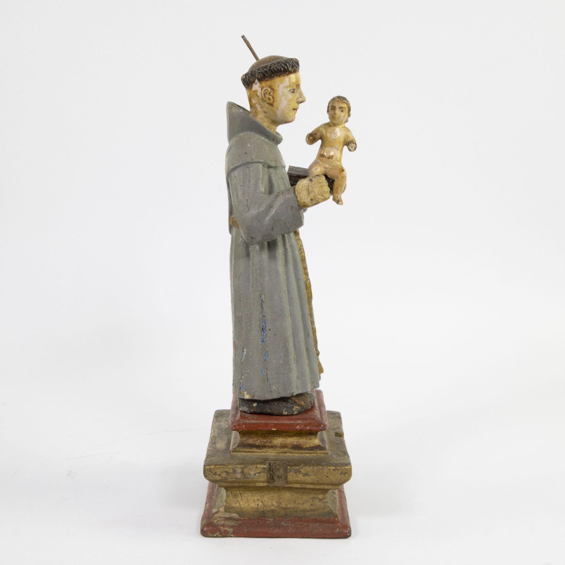 Wooden 18th century statue Francis with child, Spanish or South America, original polychromy - Bild 4 aus 4