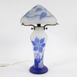 Vintage Blue / White glass mushroom table lamp, mid-century