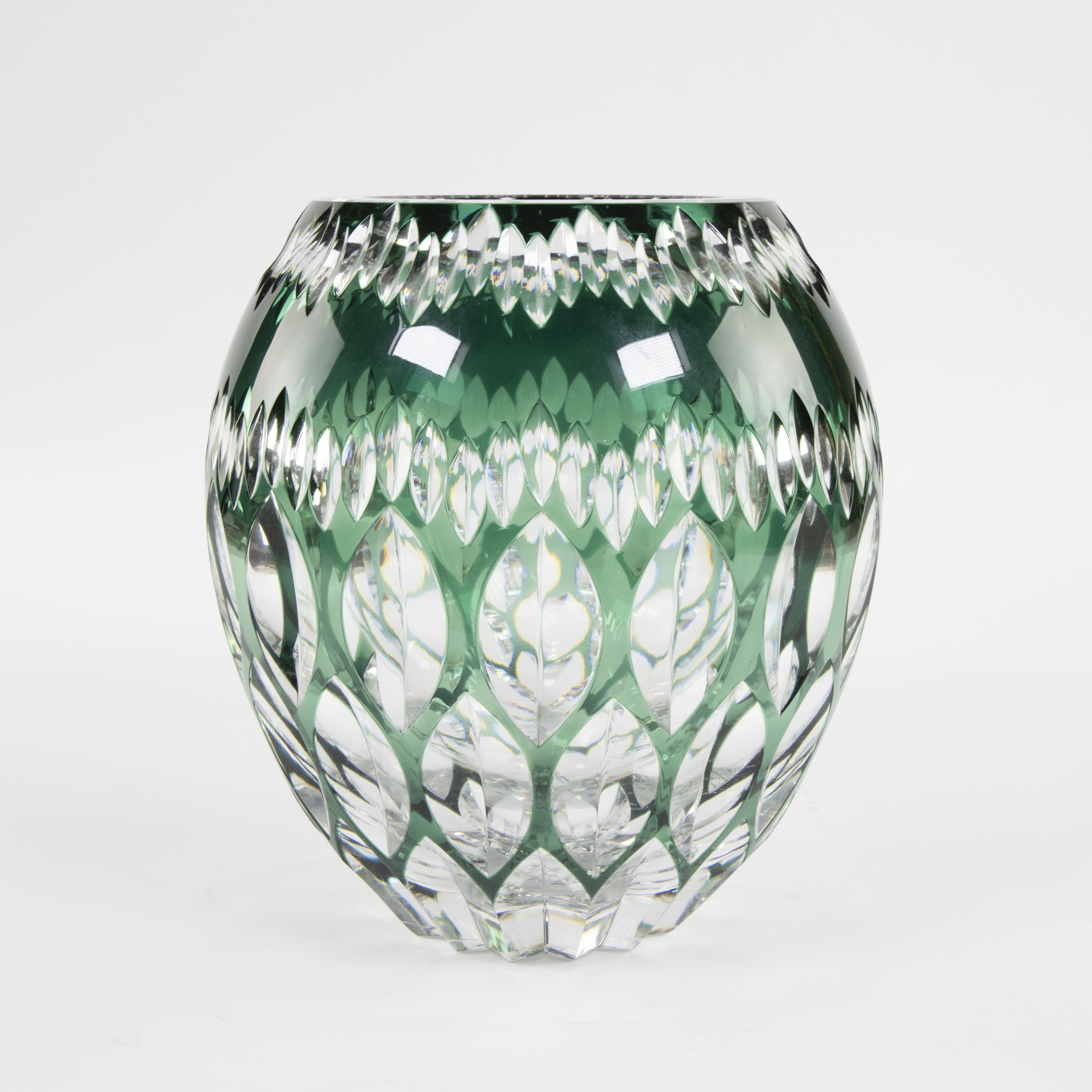 Val Saint Lambert double cut green cristal vase, signed VSL and maker - Image 2 of 7