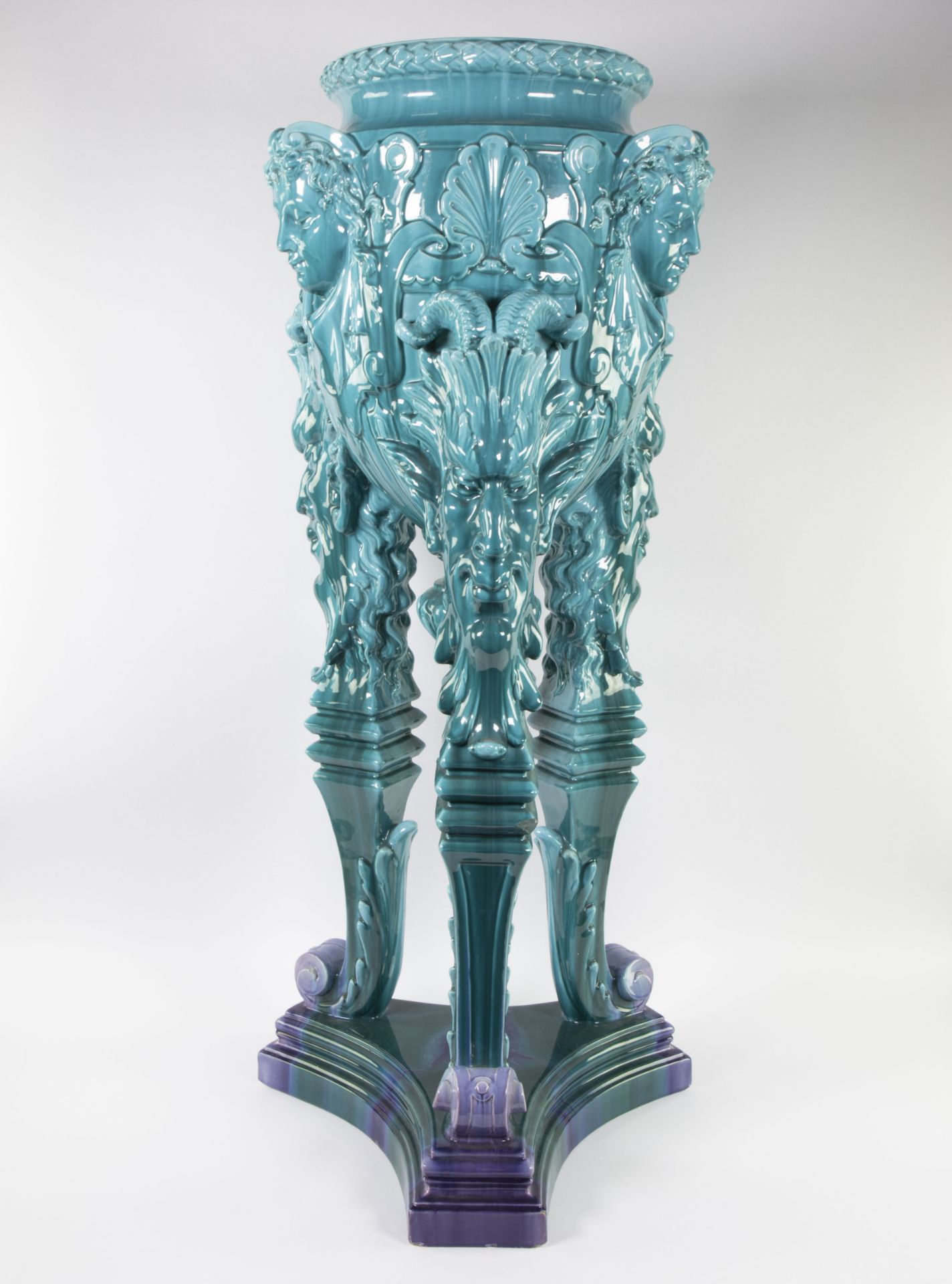 Théodore DECK (1823-1891) (attributed) Ceramic cachepot with stand in blue dripping glaze around 190 - Bild 9 aus 14