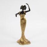 Bronze gilded Art Nouveau statue of an elegant lady, signed.