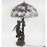L & F Moreau signed French figural table lamp in Tiffany style, signed