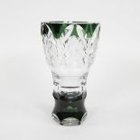 Val Saint Lambert vase in cut green colored layered crystal, signed