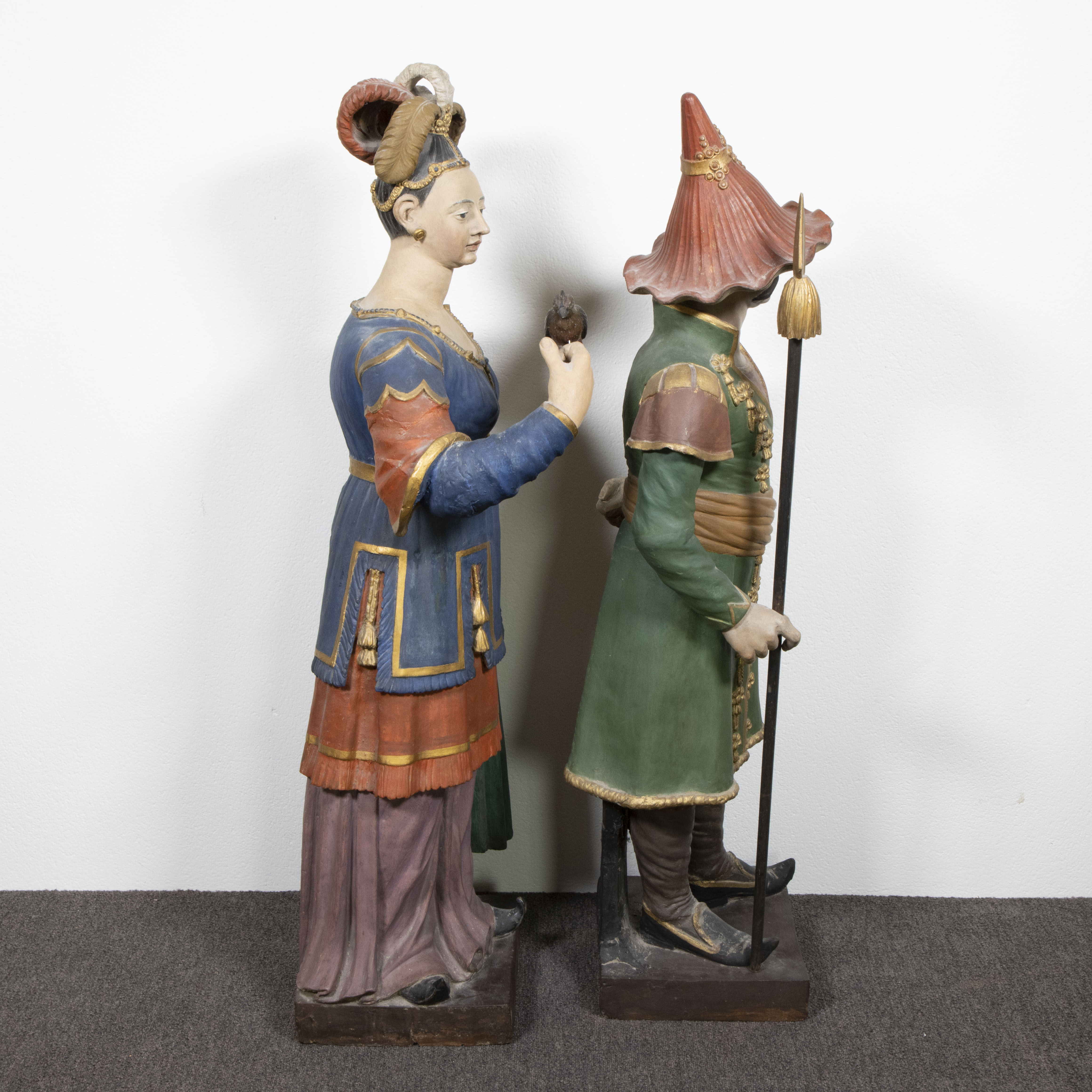 Terracotta garden statues with original polychromy from the orangery of the castle of Eksaarde. The - Image 4 of 4