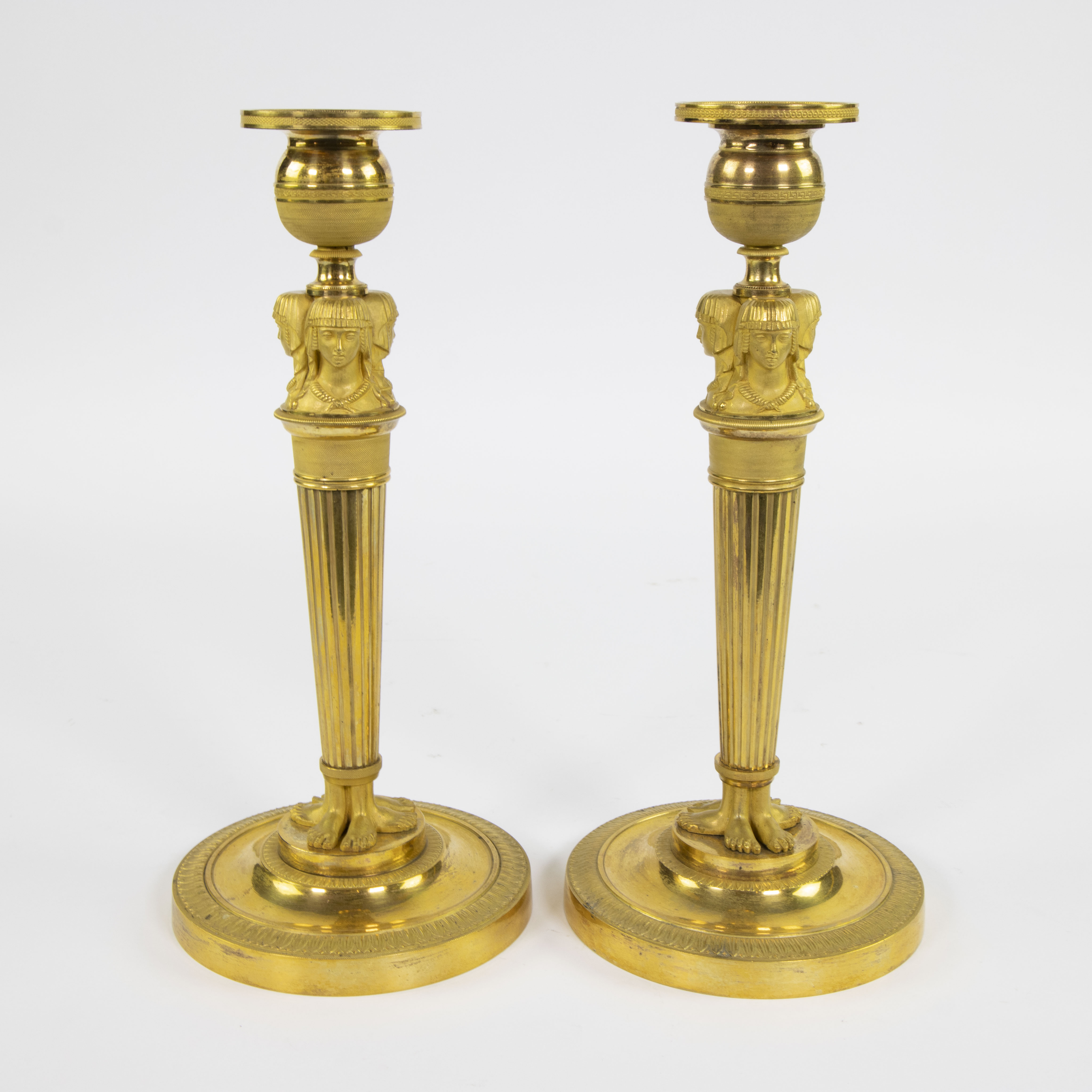 Pair of fire-gilded Empire candlesticks - Image 4 of 6