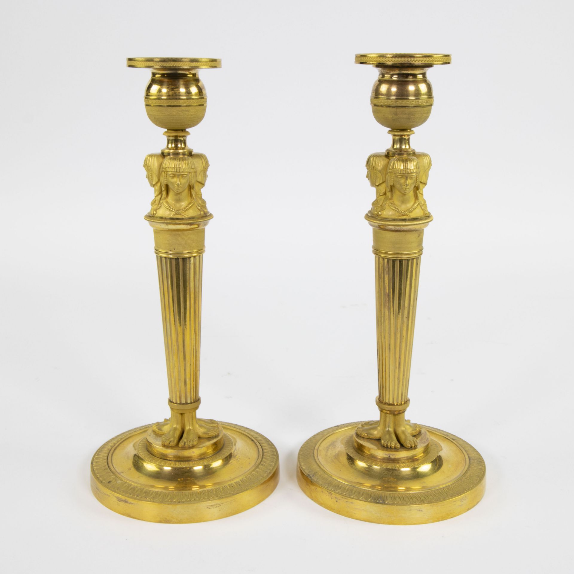 Pair of fire-gilded Empire candlesticks - Bild 4 aus 6