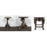 Lot of 2 side tables with mother-of-pearl inlaid geometric floral motifs and a Chinese pied de stal