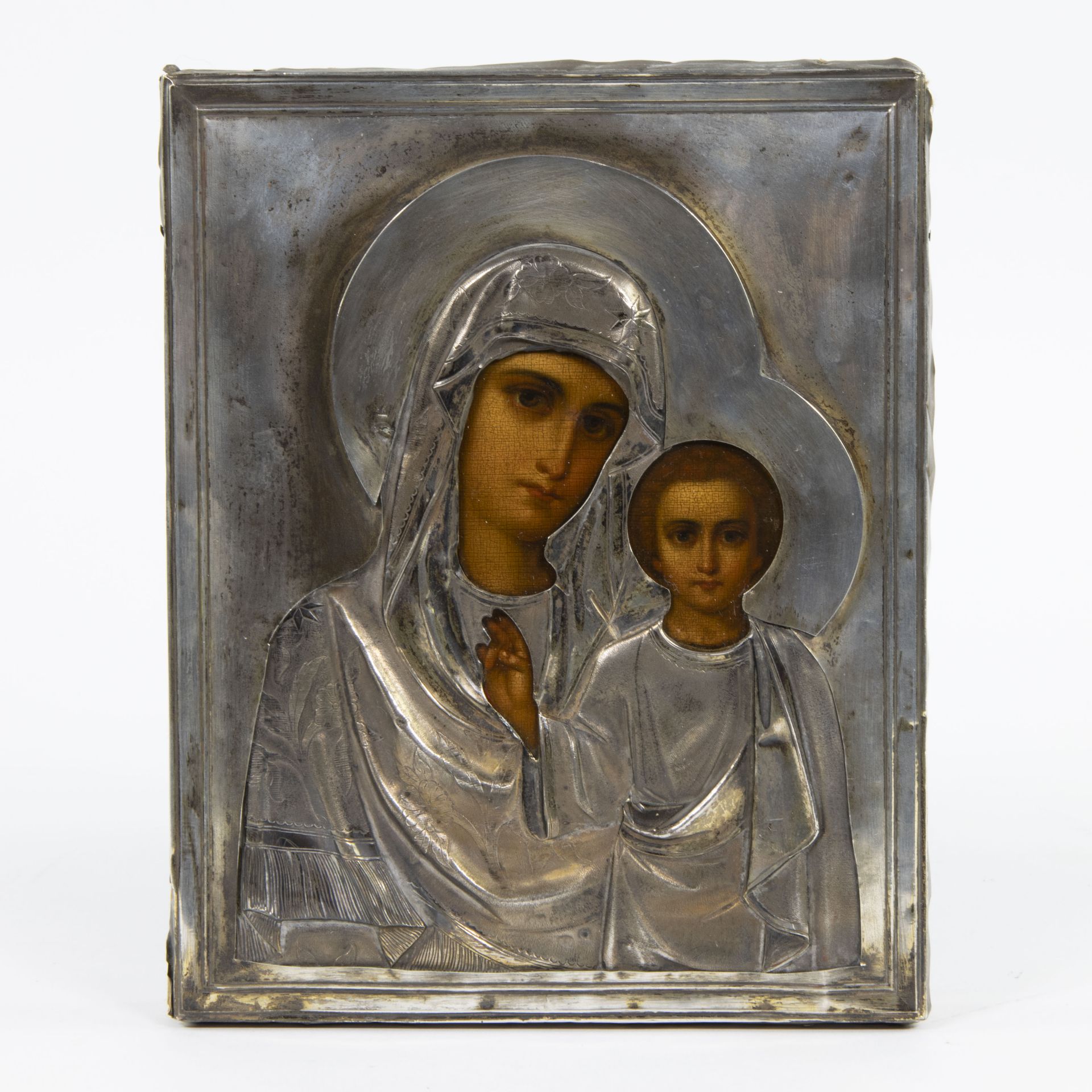 Antique Russian Icon depicting the Holy Virgin with child, 19th century