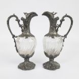 Pair of antique silver plate and clear glass Art Nouveau Claret Jug