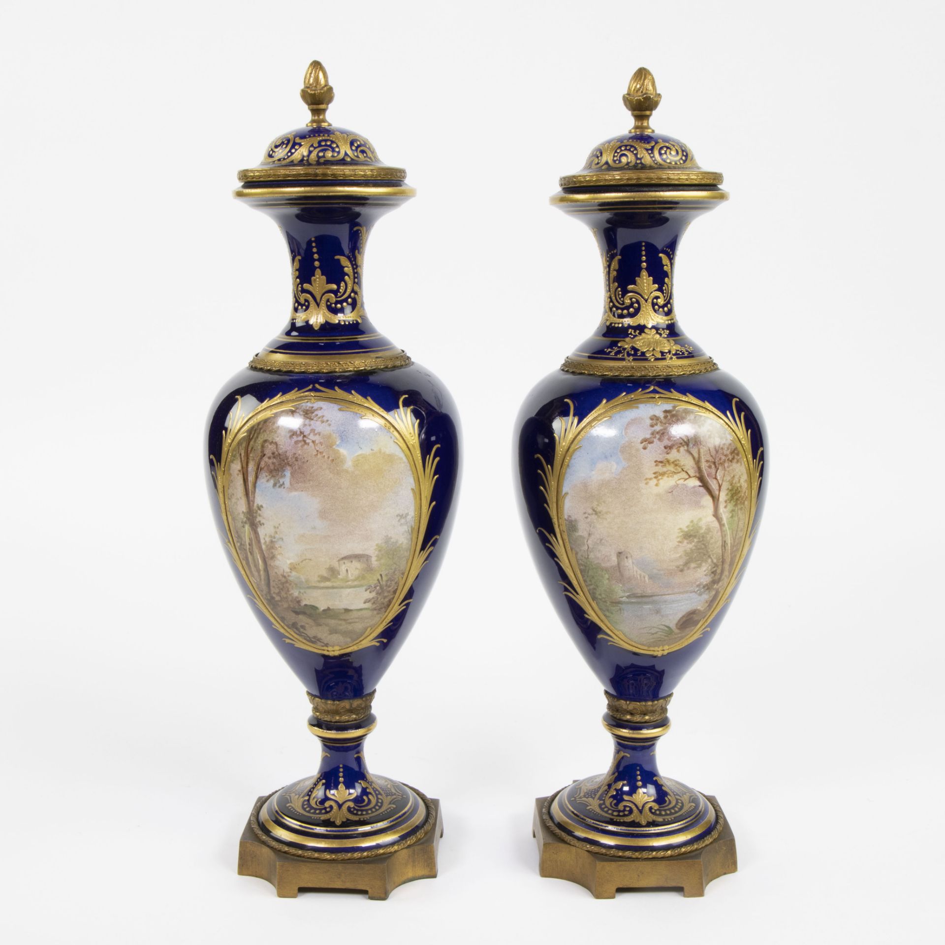 A pair of French handpainted Sèvres vases by Chanèle, signed and marked. - Image 7 of 9