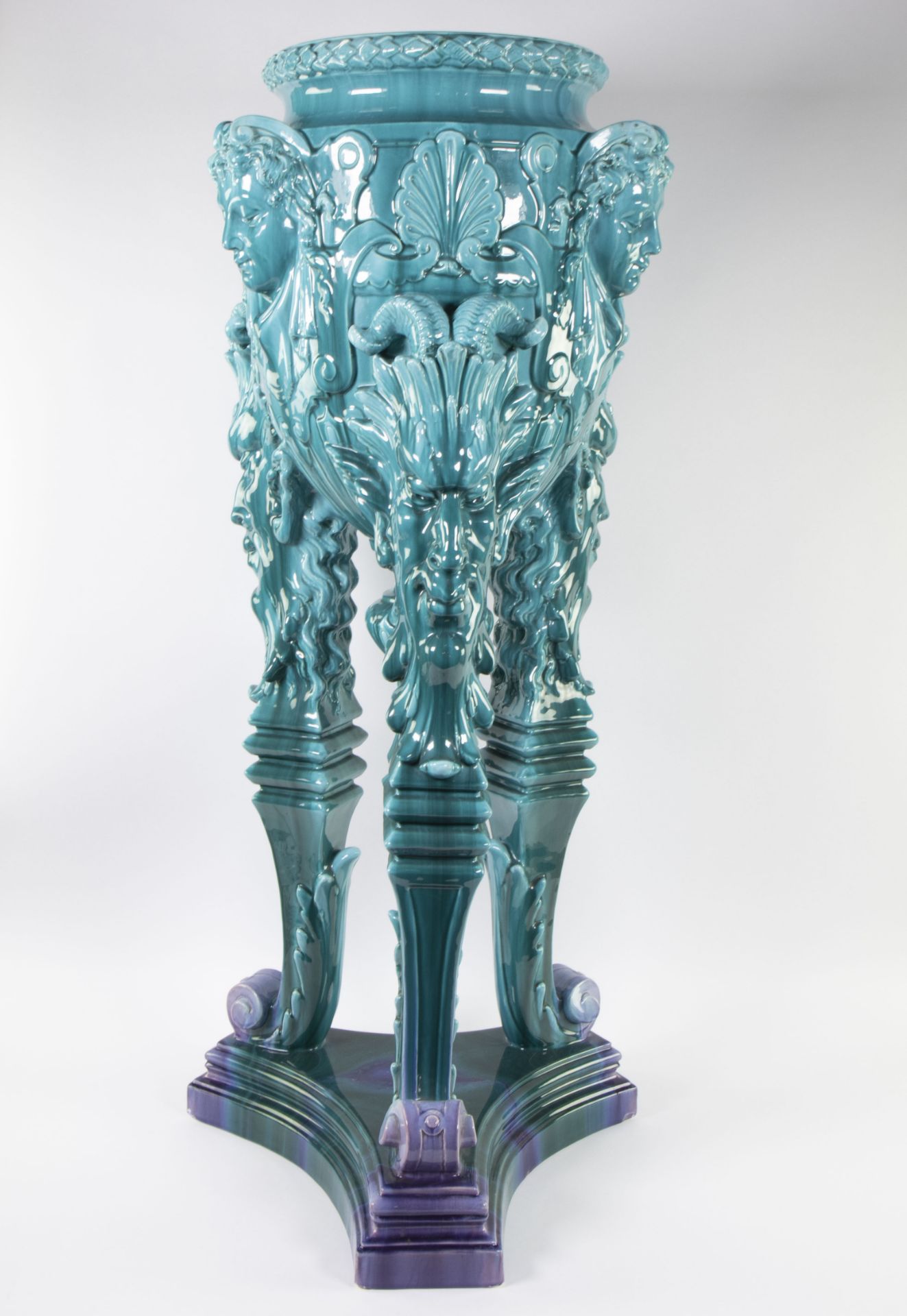 Théodore DECK (1823-1891) (attributed) Ceramic cachepot with stand in blue dripping glaze around 190 - Bild 5 aus 14