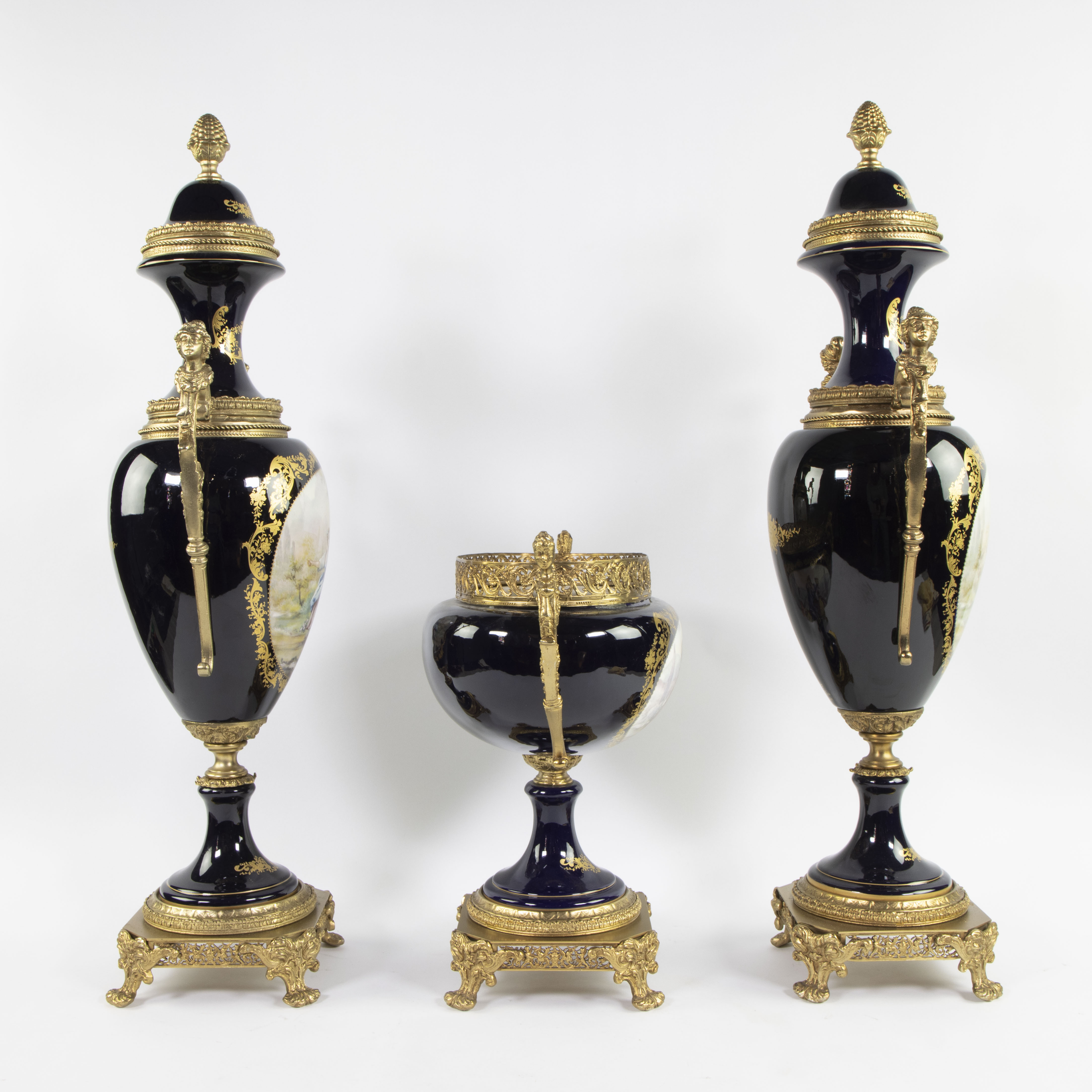 A Three-Piece Limoges garniture set, roundels signed A. Renzi. - Image 5 of 5