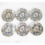 6 polychrome Delft earthenware lightning plates, late 17th century