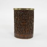 19th century finely carved brush holder in bamboo