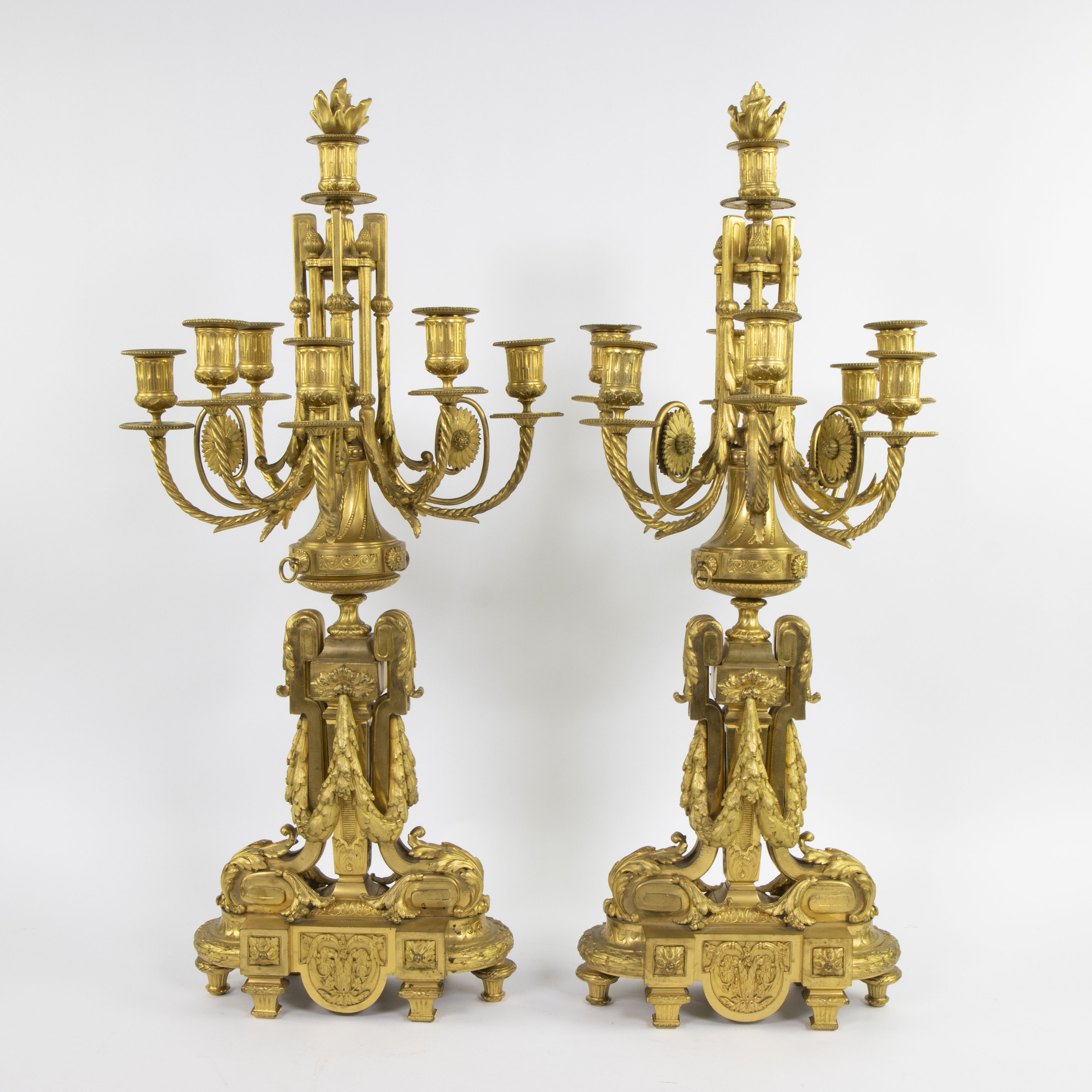 Mantel clock and candlesticks style Louis XV in gilded bronze Napoleon III period "Oudin in Marseill - Image 8 of 11