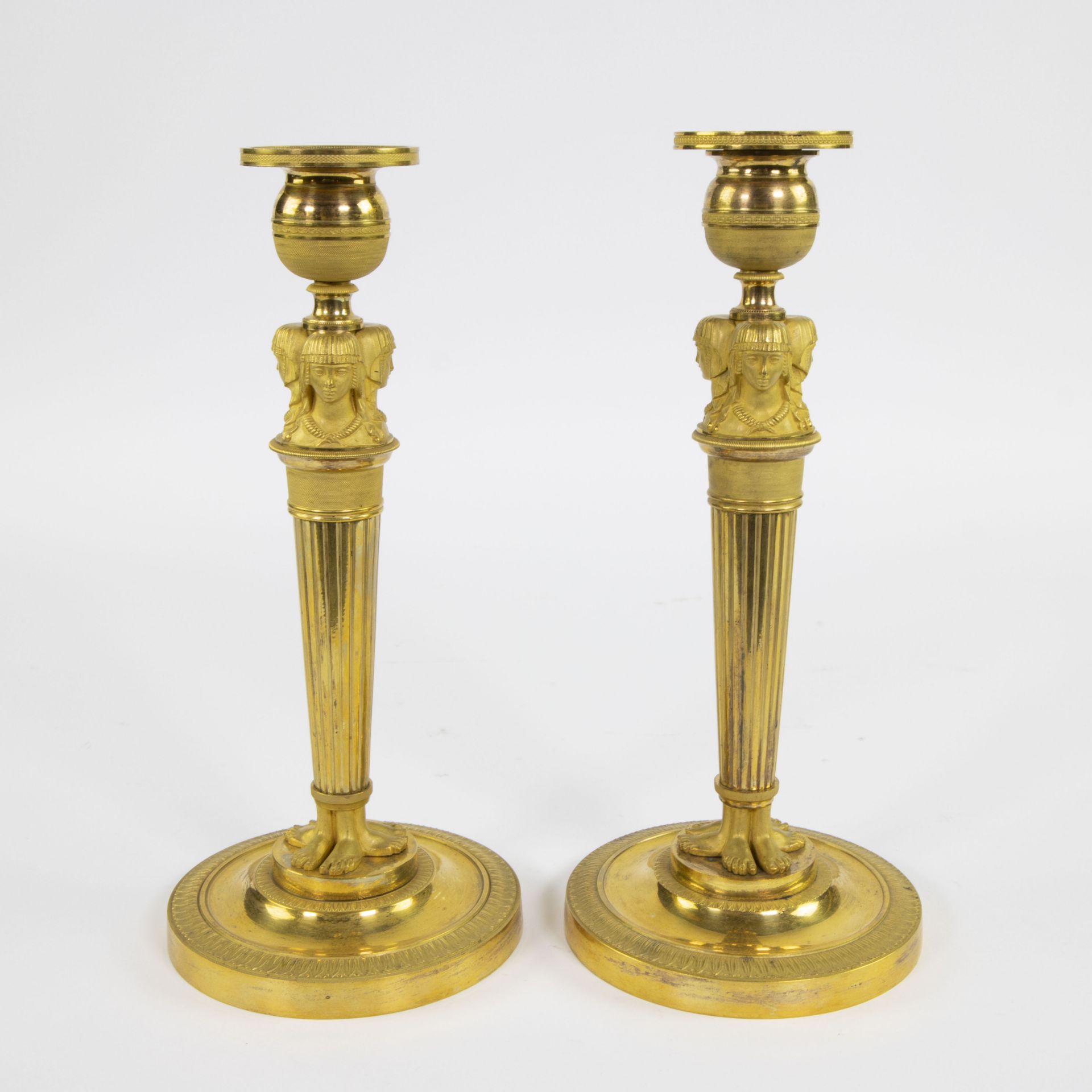 Pair of fire-gilded Empire candlesticks - Bild 5 aus 6