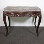 Asian side table richly inlaid with fine mother-of-pearl floral motifs and garlands