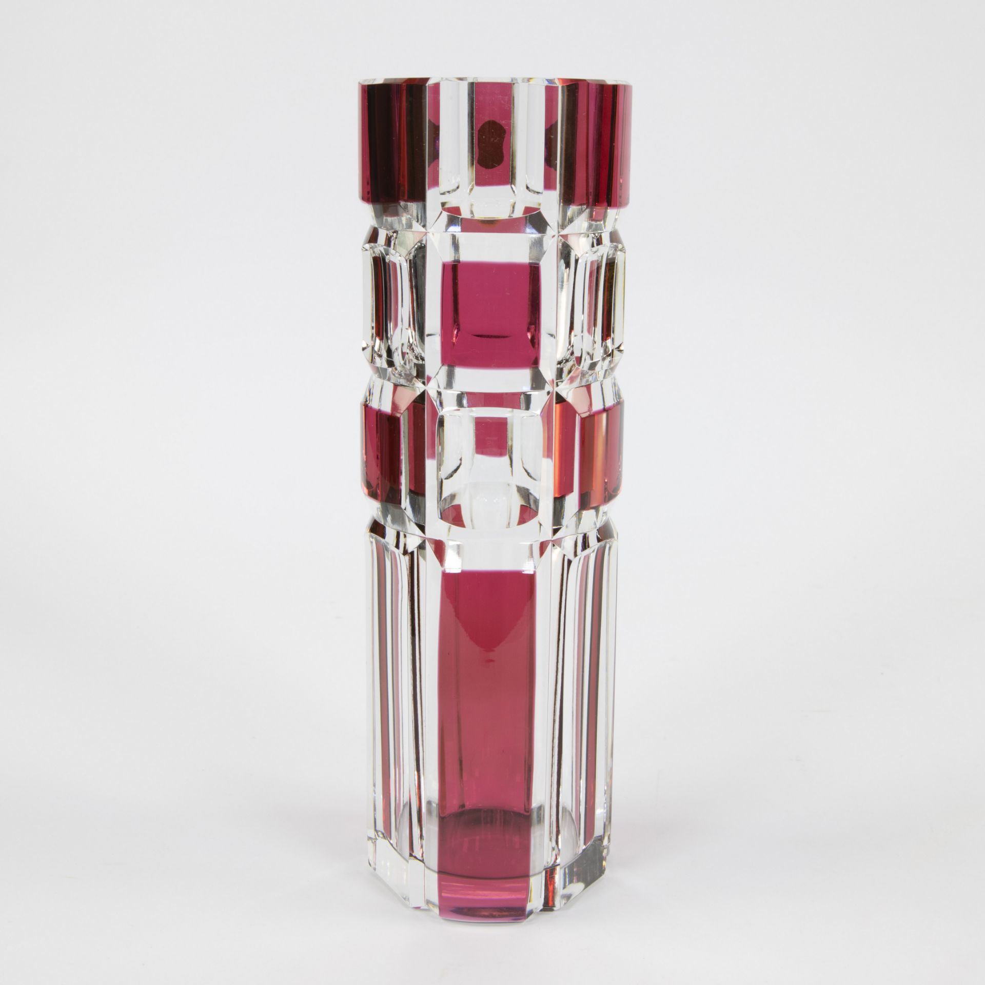 Val Saint Lambert red crystal cylinder vase with original label - Bild 3 aus 5