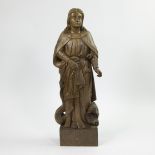 Wooden statue with dragon at the feet, 19th century