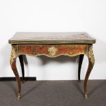 Game table Napoleon III with boulle marquetry with turtle and copper and decorated with bronze ornam