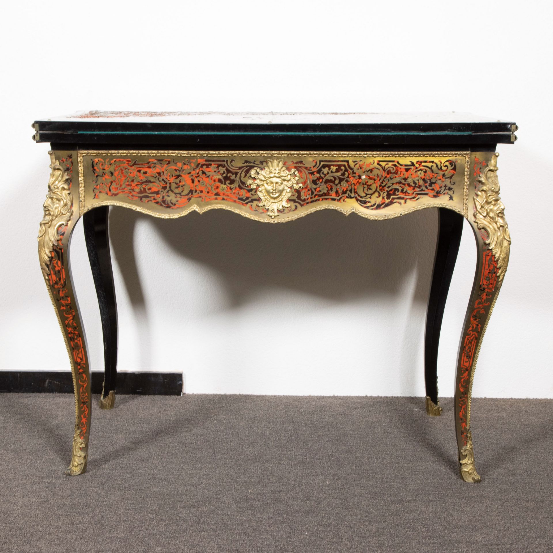 Game table Napoleon III with boulle marquetry with turtle and copper and decorated with bronze ornam - Image 5 of 6