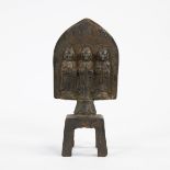 Cast metal triad of three Buddhas depicting the historical buddha Kasyapa, the present Siddhartha Ga