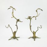 Pair of mid century candlesticks in bronze and brass