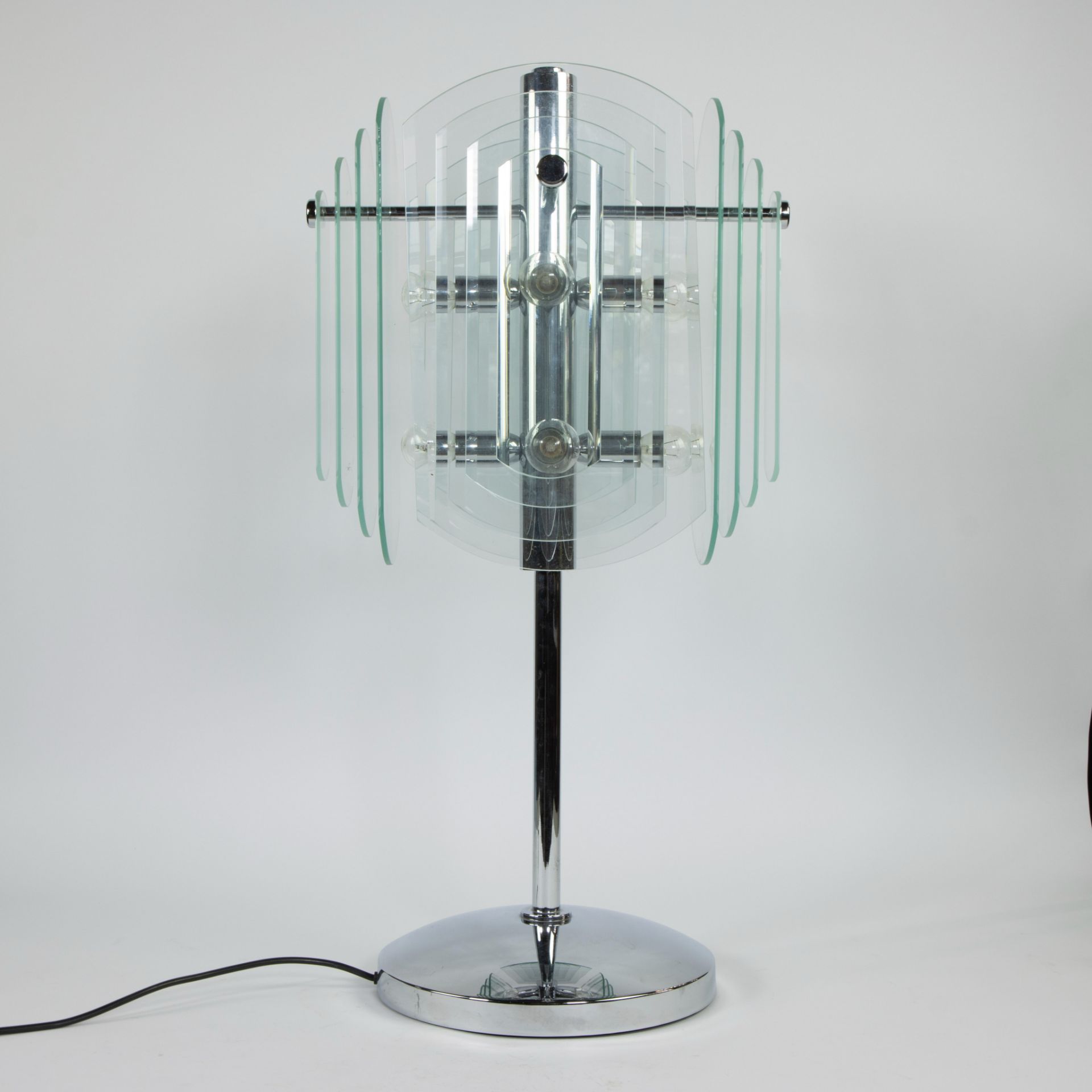Vintage design table lamp in chrome and hood with glass plates, seventies - Bild 4 aus 5