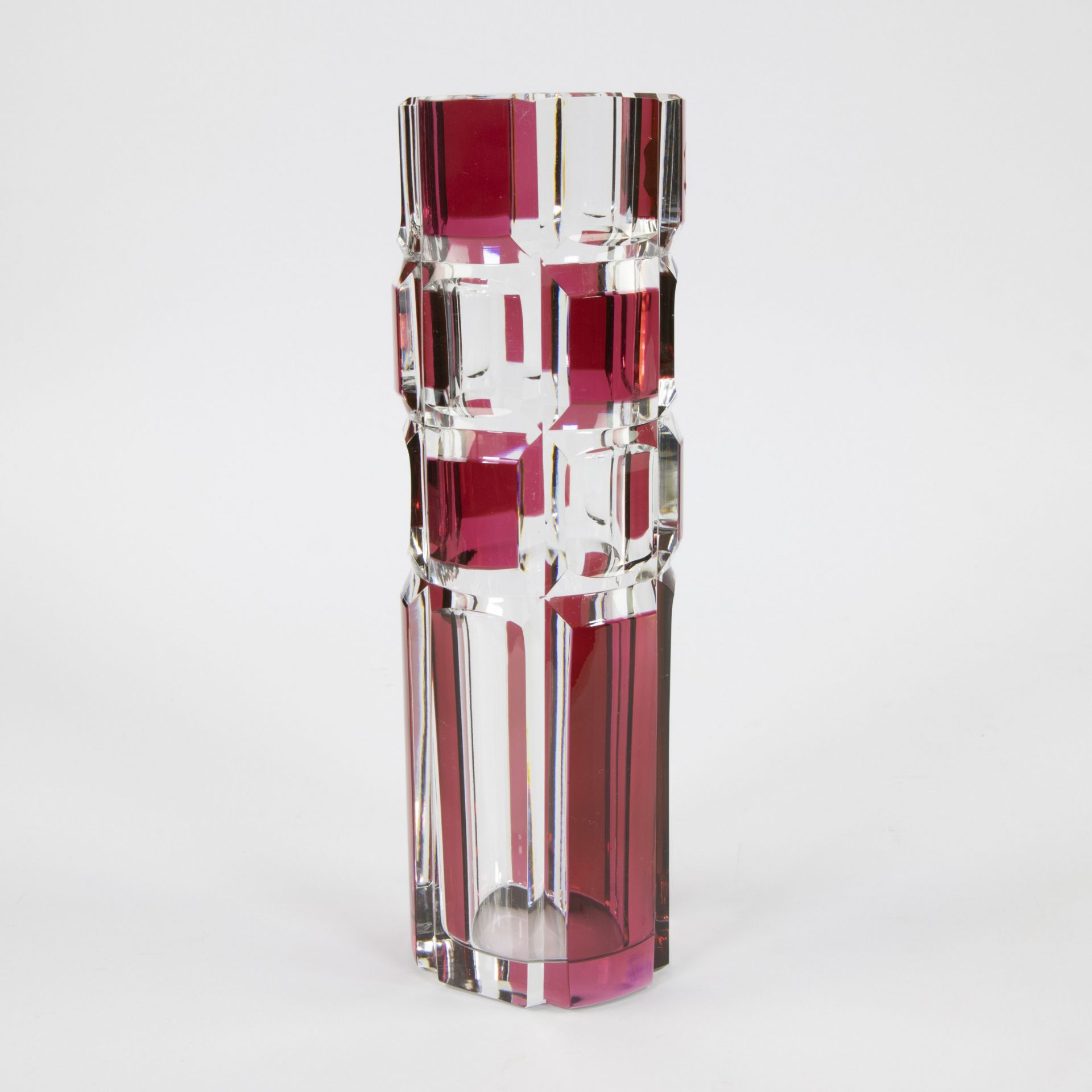 Val Saint Lambert red crystal cylinder vase with original label - Bild 4 aus 5