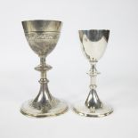 Collection of 2 silver chalices, large chalice silver (460 grams content 800) and small chalice (onl