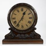 Large station clock in oak case with metal dial, circa 1900